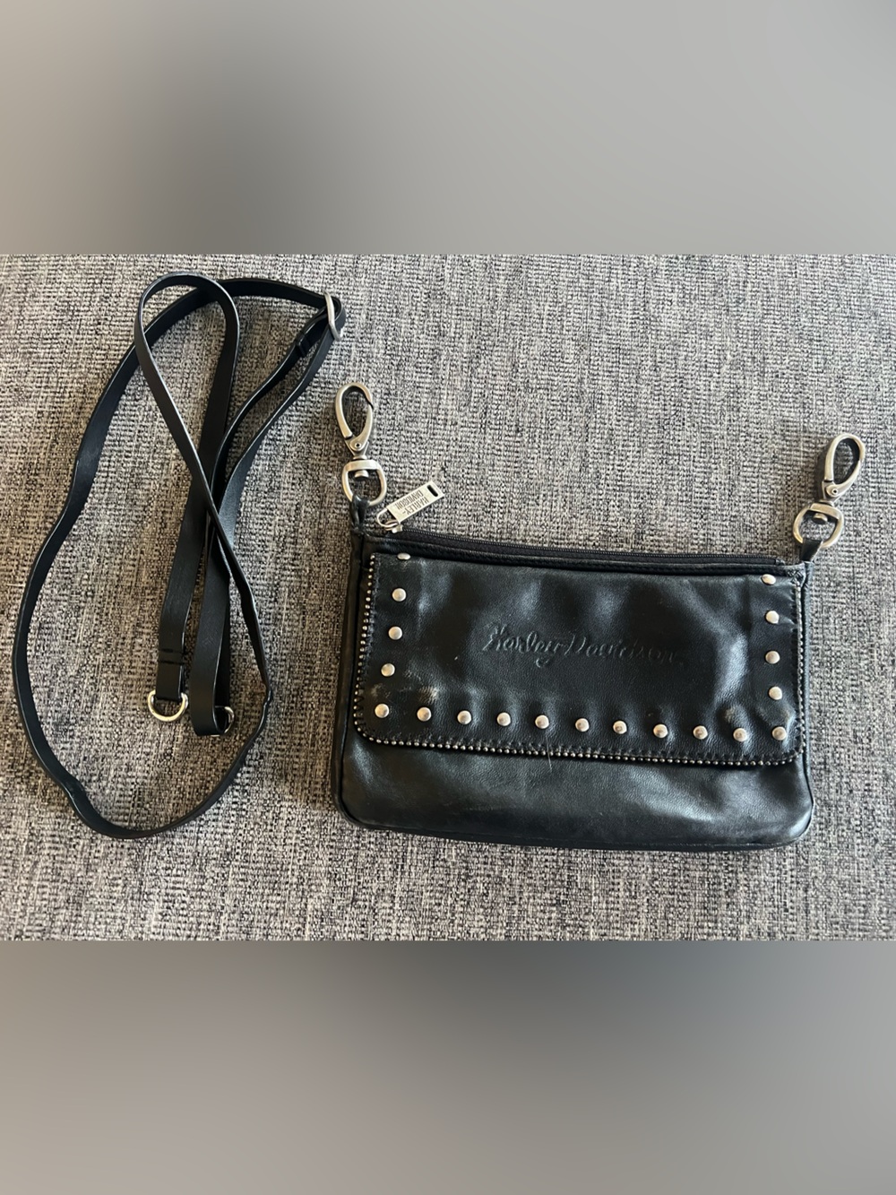 Harley Davidson Black Leather Studded Crossbody Bag or Belt Bag